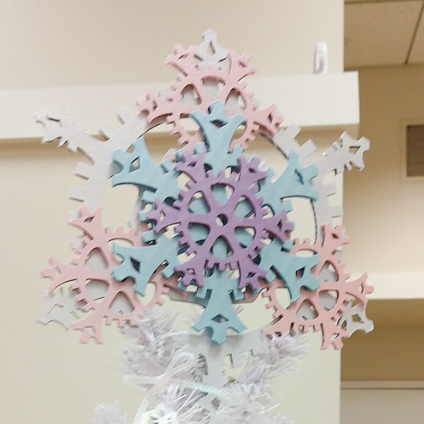 Large 9.5-inch Unicorn Pastels Steampunk Tree Topper - Pink, Lilac, and Aqua on White
