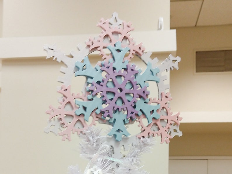 Large 9.5-inch Unicorn Pastels Steampunk Tree Topper Pink, Lilac, and Aqua on White image 1