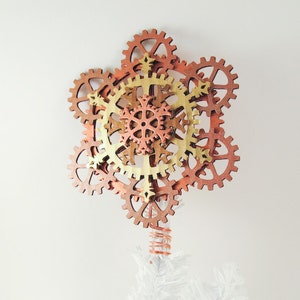 Steampunk Tree Topper Gears and Snowflakes 6.5-inch in Warm Metallics image 2