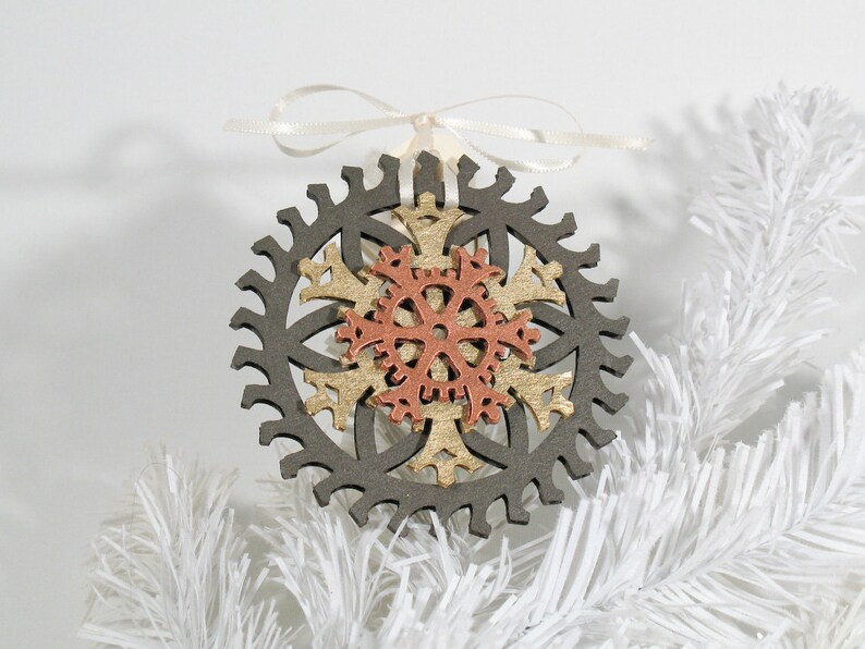 Décoration de Noël Steampunk robuste, bronze, or et cuivre, et flocon de neige, 4 pouces image 1