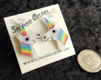 Unicorn Post Earrings in Pearl Acrylic with Handpainted Details and Swarovski Eye