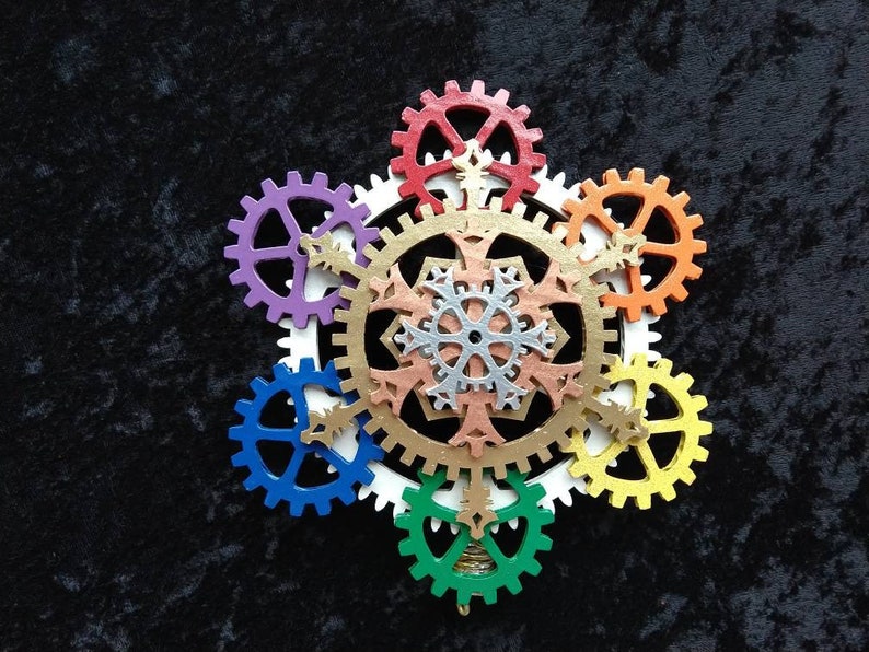 Steampunk Tree Topper Gears and Snowflakes 6.5-inch in Warm Metallics image 4