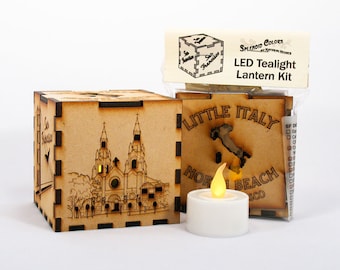 San Francisco Little Italy North Beach Laser-Cut 3-inch Cube Lantern with Golden Gate Bridge, Cathedral, Coit Tower, and Cable Car Victorian