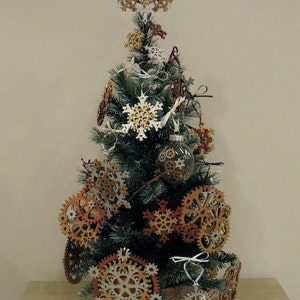 Mini 5-inch Steampunk Tree Topper Snowflake Gears, shown in Warm Metallics image 4