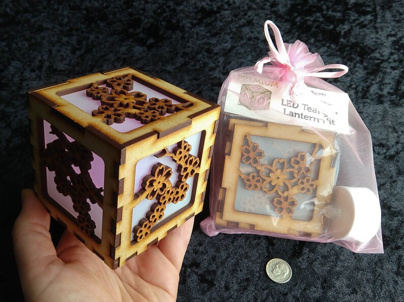 Sakura Cherry Blossom 3-inch laser cut cube kit with translucent film and pink LED image 2