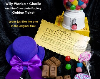 Willy Wonka Charlie and the Chocolate Factory Golden Ticket DIY Printable PDF Template Birthday Party Film Roald Dahl Timothee Chalamet