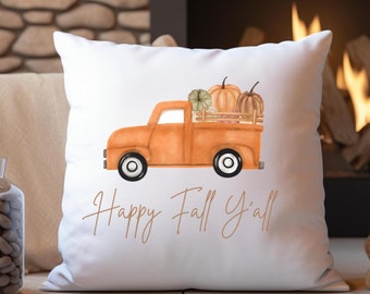 Fall Harvest Truck Throw Pillow, Autumn Decor, Thanksgiving Pillow, Farmhouse Style Cushion, Halloween Throw Pillow, Seasonal Home Accent