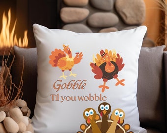 Poduszka kwadratowa Gobble Til You Wobble, jesienna dekoracja domu, poduszka z akcentem Święta Dziękczynienia, poduszka dekoracyjna na sezon zbiorów, dekoracje indyka, Punny