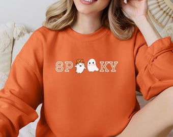 Cute Spooky Ghost Sweatshirt - Halloween Crewneck, Spooky Ghost Sweatshirt, Halloween Sweatshirt for Her, Halloween Sweatshirt for Him, Top