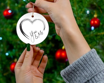 You and Me Heart Ceramic Ornament, Love Christmas Tree Decoration, Valentine's Day Gift, Anniversary Keepsake, Wedding Favor, Home Decor