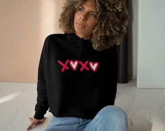 XOXO Black & White Women's Crop Top Hoodie With Zipper Closure - Etsy