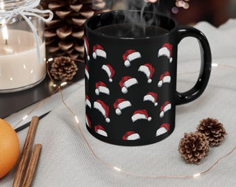 Mok kerstmutspatroon, koffiekopje vakantie, kerstdecor, feestelijke mok warme cacao, kopje winterthee, mok rode kerstmuts, mok koffieliefhebber, cadeau koffieliefhebber