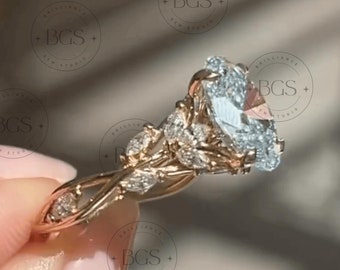 Floral 2.5 CT Oval Cut Moissanite Engagement Ring Vintage 14K Gold Moissanite Diamond Wedding Ring Nature Inspire Ring Promise Ring