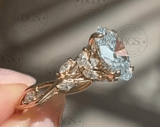 Featured listing image: Floral 2.5 CT Oval Cut Moissanite Engagement Ring Vintage 14K Gold Moissanite Diamond Wedding Ring Nature Inspire Ring Promise Ring