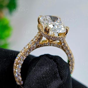 3 CT Unique Elongated Cushion Cut Moissanite Diamond Hidden Halo Engagement Ring 14K Solid Gold Pave Setting Wedding Ring Gift Ring For Her