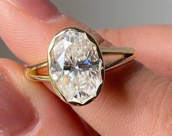 3 CT Oval Cut Moissanite Stone Engagement Ring 14K Gold Bezel Ring Vintage Ring Beautiful Wedding Gift Ring Perfect Anniversary Gift For Her
