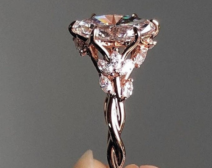 Featured listing image: Floral 2.5 CT Marquise Cut Moissanite Engagement Ring Vintage 14K Gold Moissanite Diamond Wedding Ring Nature Inspire Ring Promise Ring