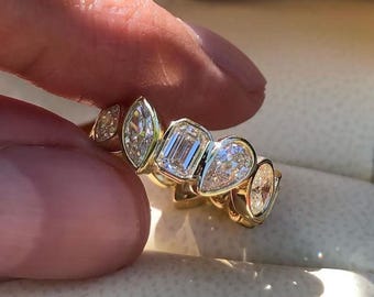 Mixed Shaped Eternity Moissanite Diamond Band Unique Wedding Anniversary Band Multi Diamond Band Bezel Set Eternity Band Proposal Ring 145