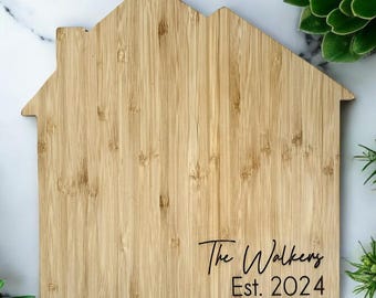 House Shaped Bamboo Cutting Board, Closing Gift, Cutting Board, Custom Cutting Board, Engraved Bamboo Cutting Board, House Warming Gift
