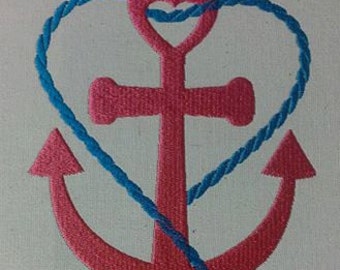 Heart Anchor Embroidery Design