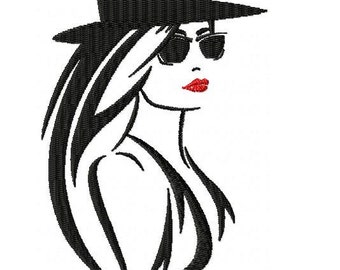 Beautiful Woman with Hat Embroidery Design