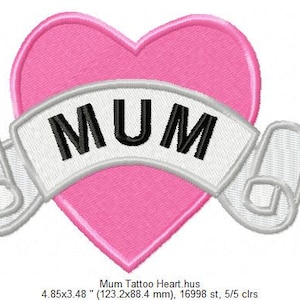 Mum Heart Tattoo  Embroidery Design