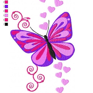 Butterfly with Swirls and Hearts 2 Embroidery Design