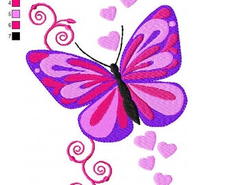 Butterfly with Swirls and Hearts 2 Embroidery Design