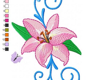 Lilly Flower with Swirl Embroidery Design