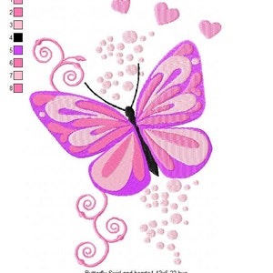 Schmetterling mit wirbelt und Herz Stickerei Design