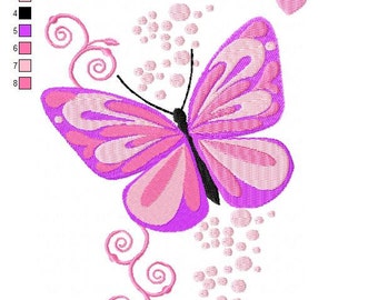 Butterfly with Swirls and Hearts  Embroidery Design
