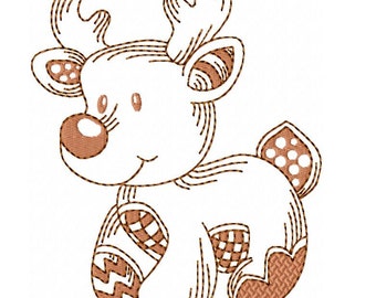 Christmas Reindeer Redwork Embroidery Design