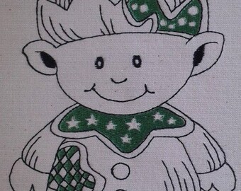 Christmas Elf Redwork Embroidery Design