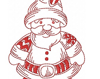 Christmas Santa Redwork Embroidery Design