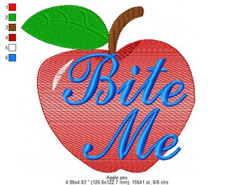 Bite me Apple Embroidery Design