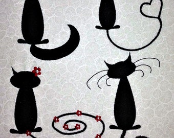 Silhouette Cats Embroidery Design Set