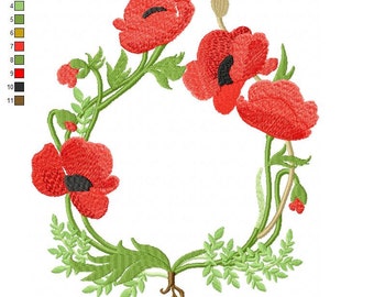 Poppies Circle Embroidery Design