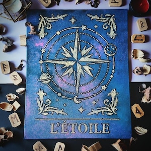 Sol, Luna y Estrella, obra pintada a mano, lienzo texturizado cartas del tarot, decoración gótica para el hogar, regalos místicos y wiccanos