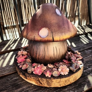 Handmade mushroom figure, Autumn mushroom made of plaster and polymer clay, Nature clay sculpture, Magical autumn decoration