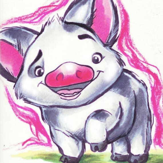 Pua Moana 4 X4 Print Disney Cartoon Pig Hawaii Polynesia Character Design Copic Musical Lin Manuel