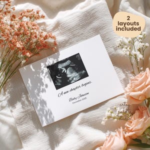 Simple Pregnancy Announcement Template Minimalist Card with Flowers Baby Neutral Social Media Reveal Minimalist Baby Announcement Digital