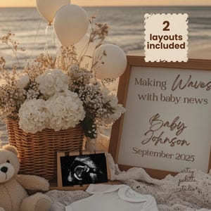 Sonnenuntergang Strand Schwangerschaft Ankündigung Vorlage Sommer Social Media Baby offenbaren Boho Strand Sand Baby Ankündigung Digitale Vorlage