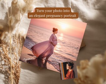 Custom Pregnancy Portrait Digital Beach Theme Maternity Photoshoot Turn Your Simple Photo Into a Beach Pregnancy Reveal Baby Bump Photo