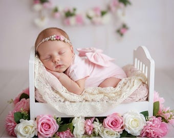 Custom Portrait Newborn Baby Portrait Pink Pastel Floral Your Baby’s Photo into a Instant Newborn Photoshoot Baby Memorial Digital Download