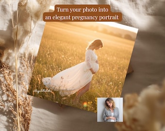 Custom Pregnancy Portrait Digital Boho Maternity Photoshoot Baby Announcement Baby Bump Reveal Boho Pregnancy Announcement Photo Digital