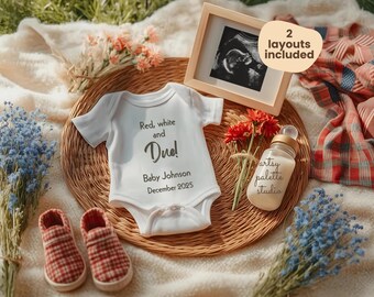 Fourth of July Pregnancy Announcement Editable Template Baby Social Media Patriotic 4th of July Baby Announcement Digital Red White and Due