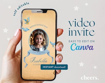 Cinderella SELF EDITABLE Video Invitation - Canva template - Cinderella Princess Birthday