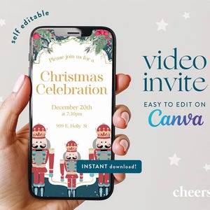 Convite de vídeo autoeditável quebra-nozes de Natal - Cartão de Natal quebra-nozes - Convite para festa de Natal