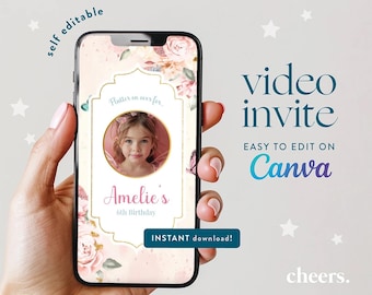 Editable Butterfly Birthday Invitation Video Canva Template Garden Party Invite, Baby Shower Digital Invitation
