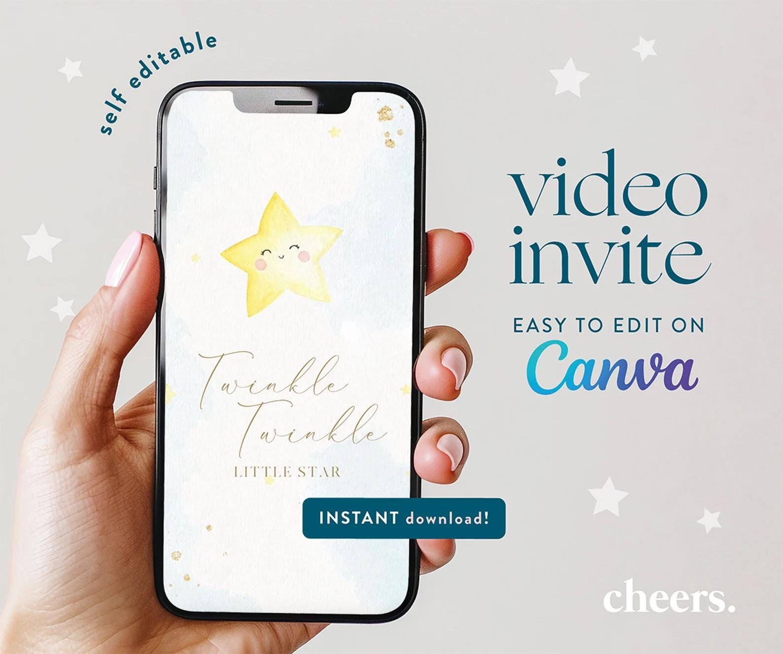 Twinkle Twinkle Little Star SELF EDITABLE Video Invitation - Canva template - Baby Shower invitation